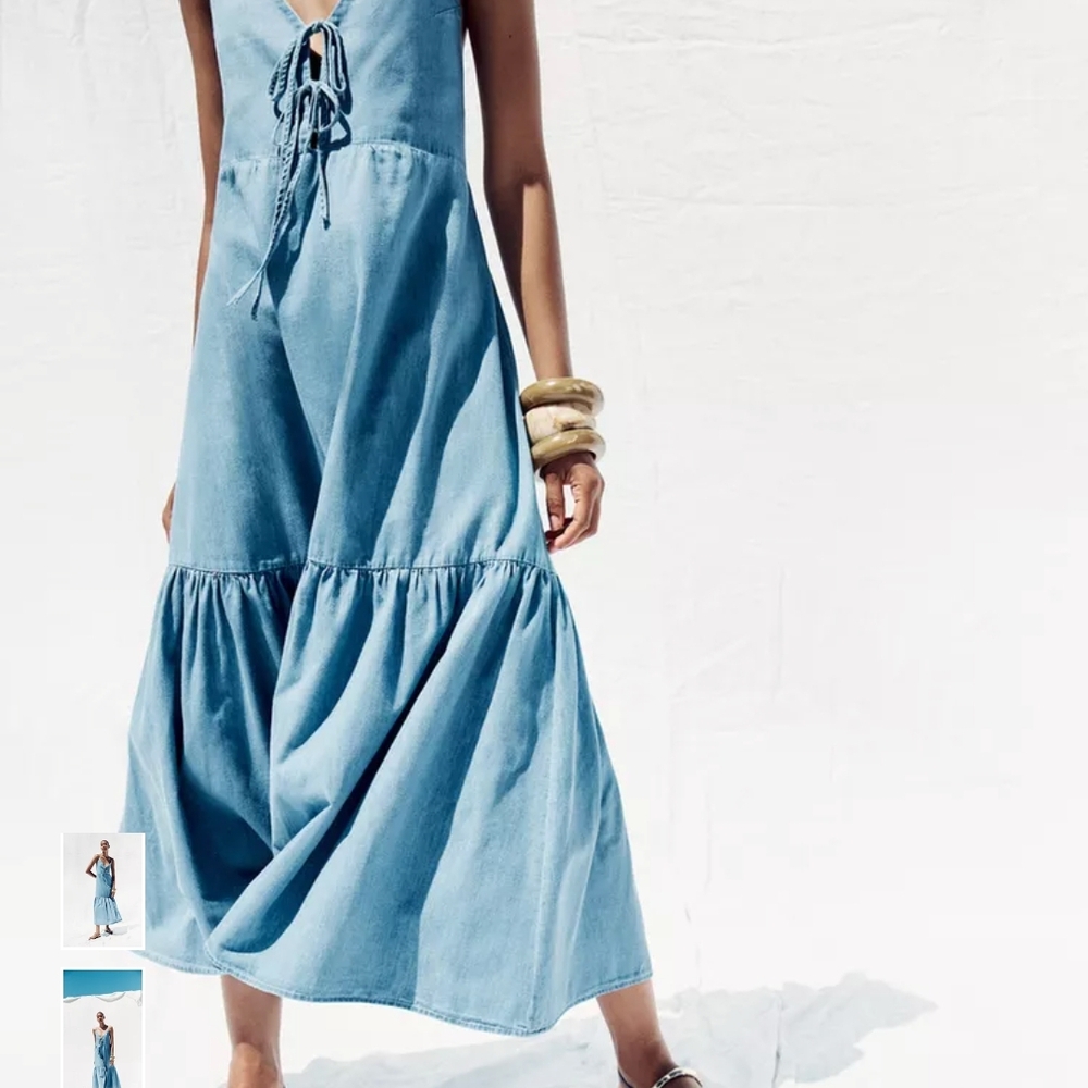 Zara Sky Blue Tie-Front Midi Dress - Picture 4 of 11
